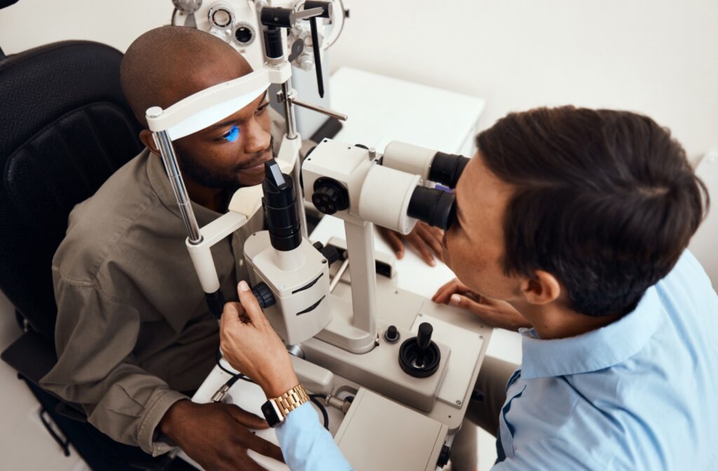 A man undergoes an eye assessment for Neurolens.